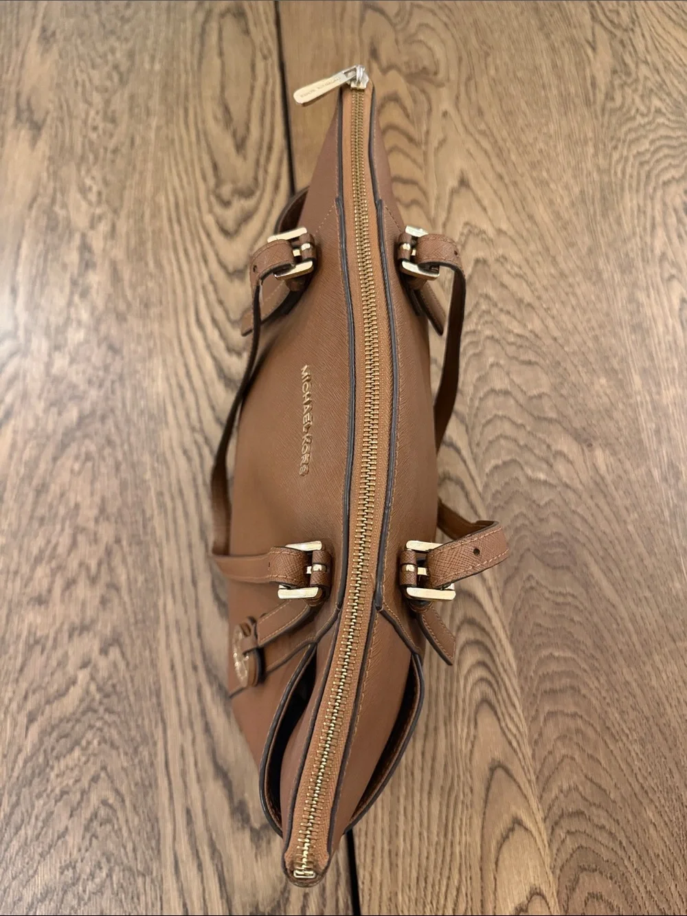 Michael Kors Cognac Saffiano Leather Tote with MK Charm - Picture 3 of 4